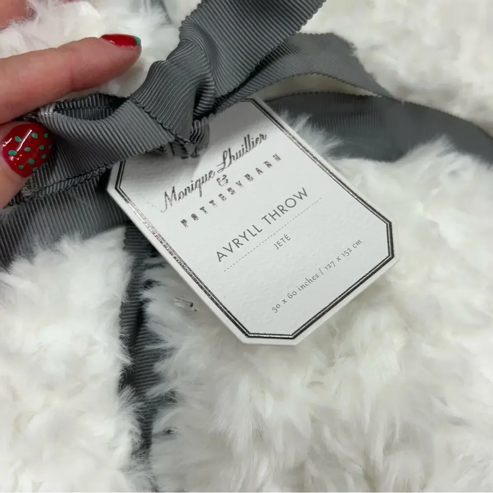 Monique Lhuillier Avryll Faux Fur Throw Blanket White Soft Woven Yarn Dyed NWT